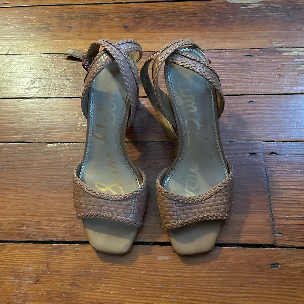Sam Edelman Brown Leather Woven Heeled Sandals size 8.5